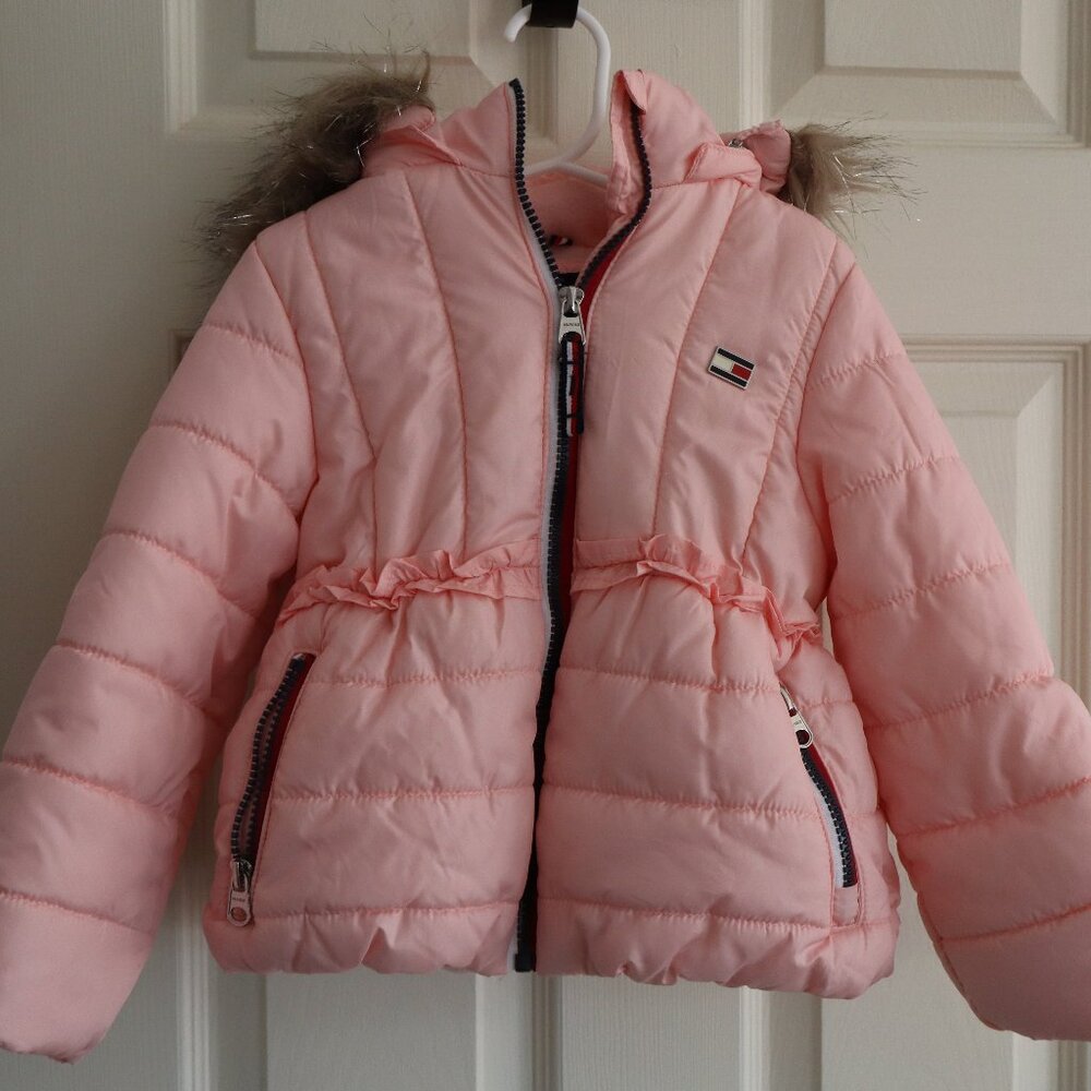 Tommy Hilfiger Puff Jacket Pink with Faux Fur Hood 4T